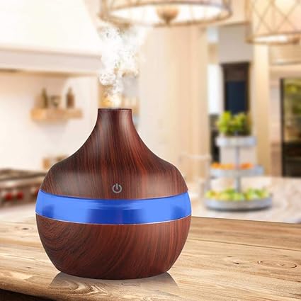 Buyerzone Air Freshener Mini Wooden Finish Atomization Humidifier With LED Night Light For