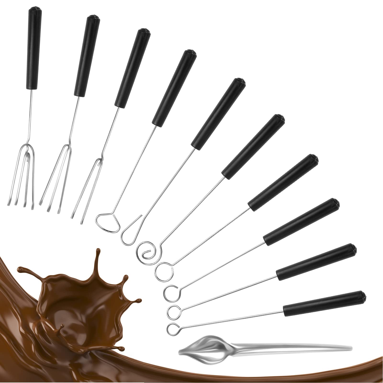 Ledoo 11Pcs Chocolate Fork Chocolate Cutlery Stainless Steel Chocolate Dip Fork Set with Heat Insulation Handle for Chocolate Pralines Fruit Candy Cake Fondue (Silver)
