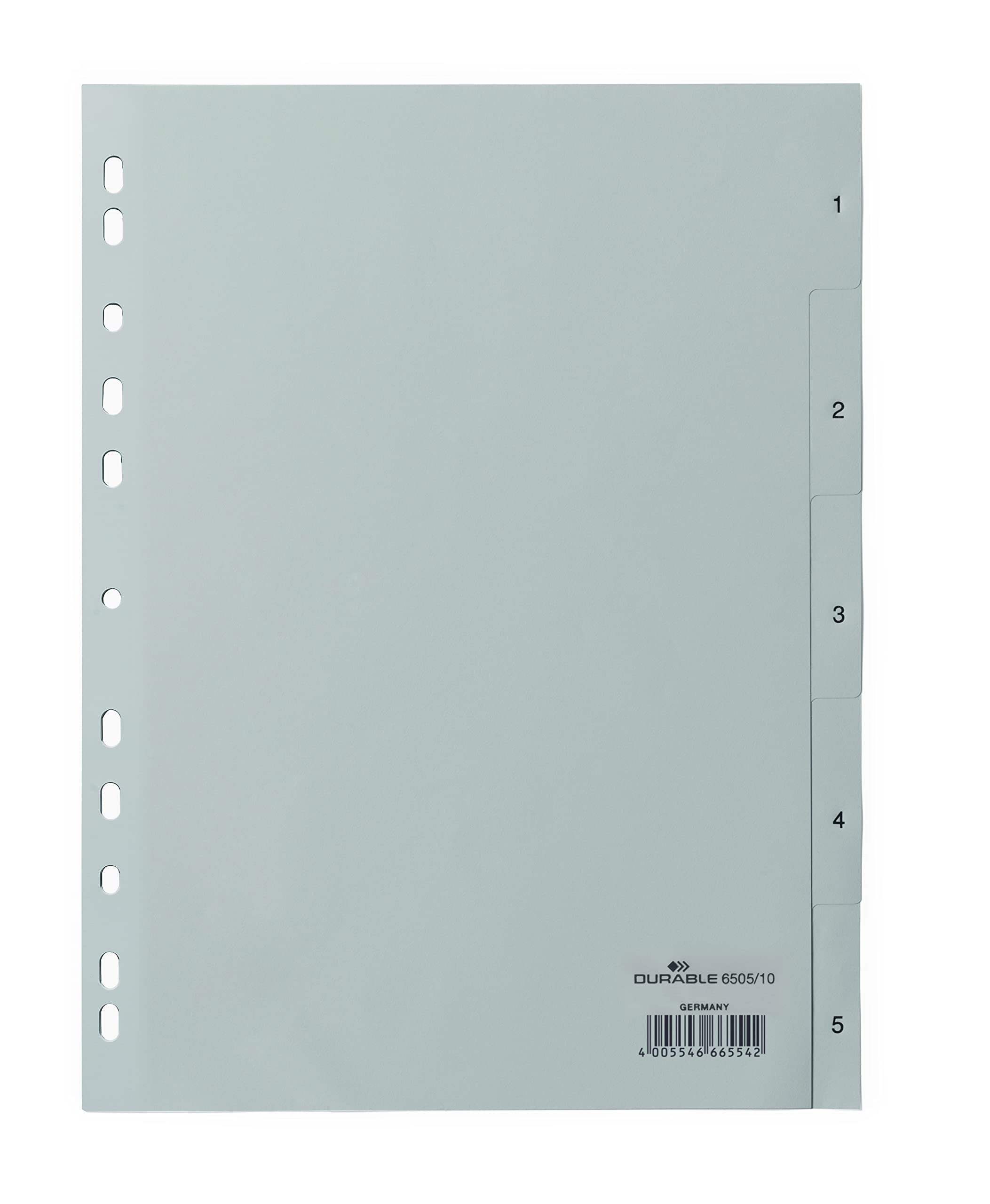 Durable 650510 A4 Portrait Polypropylene File Divider with 1-5 Embossed Tabs - Grey (Pack of 25) — image 1