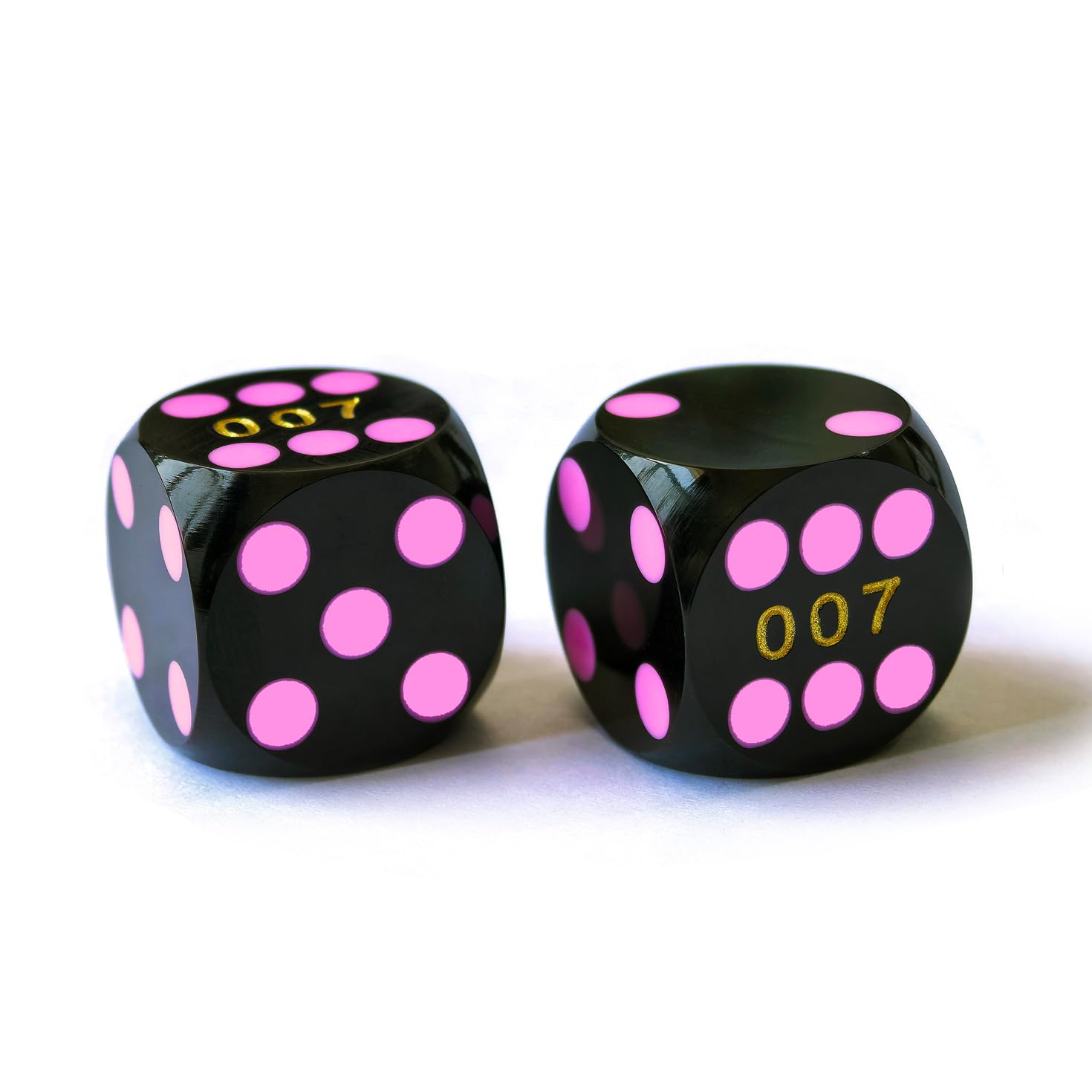 Bescon Professional Precision Dice Round Corner 9/16" (14.3mm) with Colorful Dots, Colored Dots Precision Backgammon Dice 14.3MM (Black Dice with pink dots)
