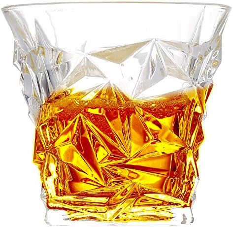 Whiskey Cups By Always Shining: Set Of 2 Scotch Drinking Glasses For Alcoholic Beverages &amp; Cocktails – Stylish Bourbon Tumblers With Diamond Cut Design – Comes With Forceps In An Elegant Gift-Ready Bo