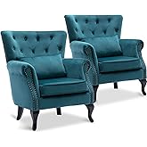 LZAREAL Accent Reading Arm Chairs Set of 2 for Living Room Bedroom, Midcentury Modern Comfy Corner Sofa Chair, Wingback Waiti