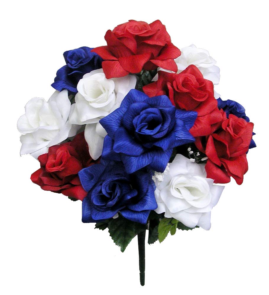 Admired By Nature Veined Satin, Polyester Plastic, 6. Rd/Wt/Bl_Rose, Artificial Patriotic Flower Bush