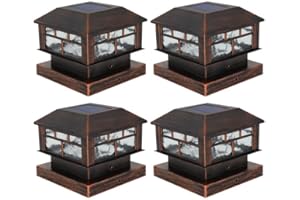 POWGDLT Solar Post Lights Outdoor,20LM Fence Post Cap Lights,Waterproof,2 Light Modes,Fit 3.5x3.5in 4x4in 5x5in Wooden Post,Solar Power Deck Lights for Garden Deck Patio Decoration（Bronze 4Pack）