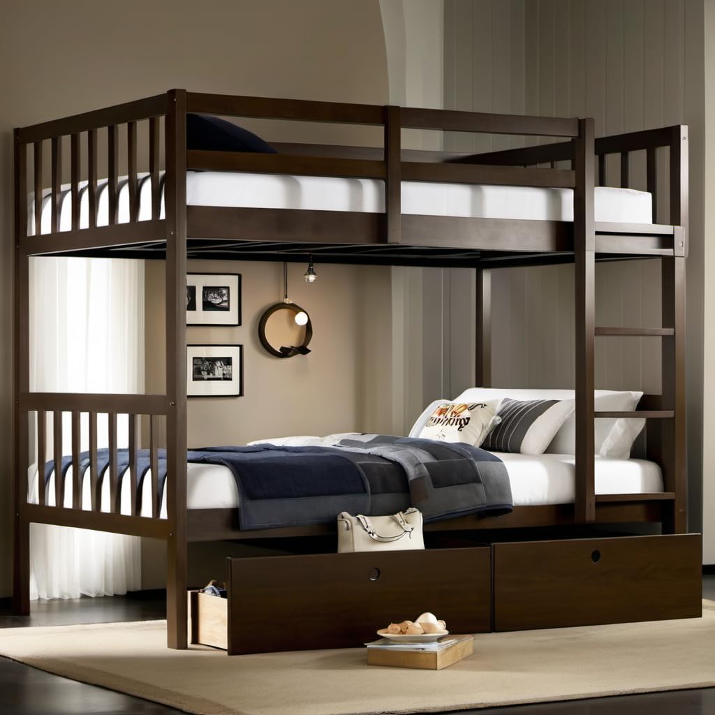 View 1 of  *** THERE ARE TWO BOXES, ONE IS NEEDED: THIS IS BOX 2 OF 2*** 


PVWIIK Twin Over Twin Wood Bunk Bed with 2 Drawers for Girls,Boys,Convertible into 2 Beds,Wood Bunk Bed with Ladder and Safety Guardrails,No Box Spring Needed, Espresso