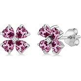 Gem Stone King 925 Sterling Silver Pink Tourmaline and White Lab Grown Diamond Earrings For Women | 1.87 Cttw | Gemstone October Birthstone | Heart Shape 4MM