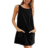Kedera Women's Corduroy Overall Dress Scoop Neck A Line Pinafore Mini Dress Skirtall Jumper Dress with Pockets
