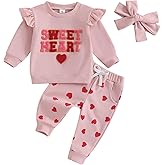 Ledy Champswiin Toddler Baby Girl Valentines Outfit Set Sweet Heart Sweatshirts Top & Long Pant Clothes with Headband