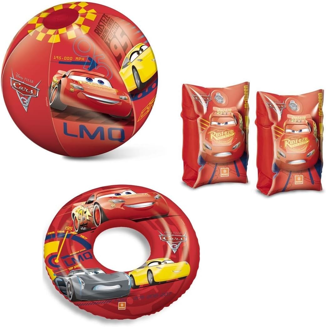 LND GIFTS Disney Cars Inflatable Swimming Set (Armbands Swim Ring Beach Ball)