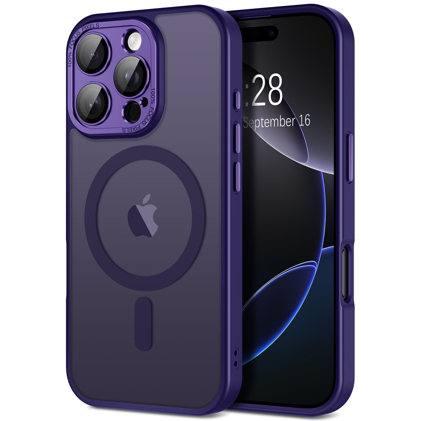 Hython for iPhone 16 Pro Max Case Magnetic Translucent Matte Phone Cases with Camera Cover Lens Protector [Compatible with MagSafe] Slim Shockproof Bumper Protective Cover for Women Men, Deep Purple