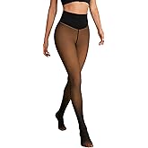 Apriddeo Women's Fake Sheer Thermal Tights - One-Seam Fleece Lined Leggings with Tummy Control & Butt Lifting