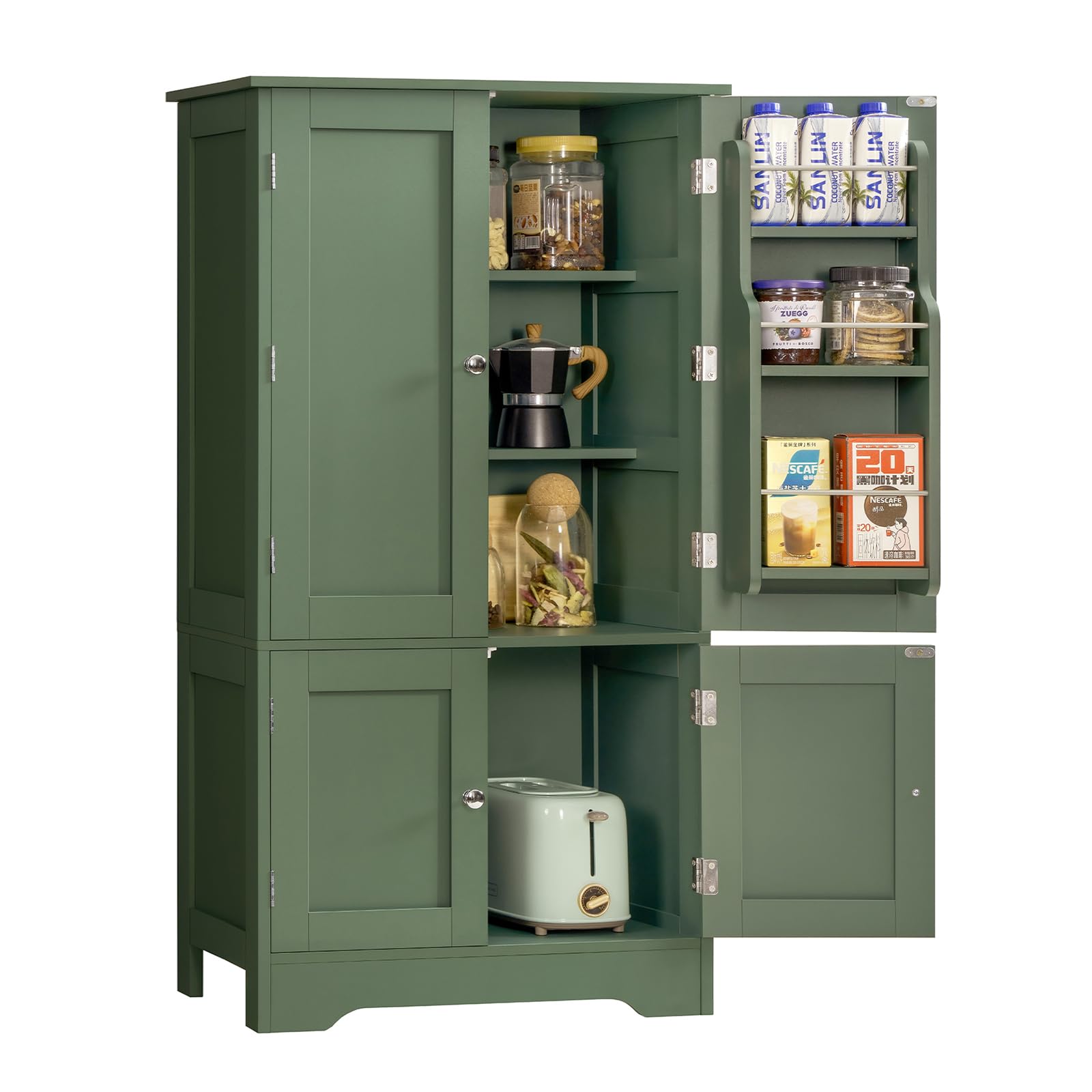 Photo 1 of ** FINAL SALE** NOI RETURNS** DAMAGE MAJOR*** TEENFON 43" H Storage Cabinet with 4 Doors, Kitchen Cabinet with 6 Door Shelves, Kitchen Pantry Cabinets for Living Room, Dining Room, Bathroom, Forest Green
