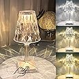 Crystal Table Lamp Touch Control Crystal Rose Lamp, [2000mAh]Rechargeable LED Diamond Table Lamps with 3 Color Changing Light, [Non-Yellowing]Acrylic Cordless Table Lamp Small Lamp for Room Bedroom