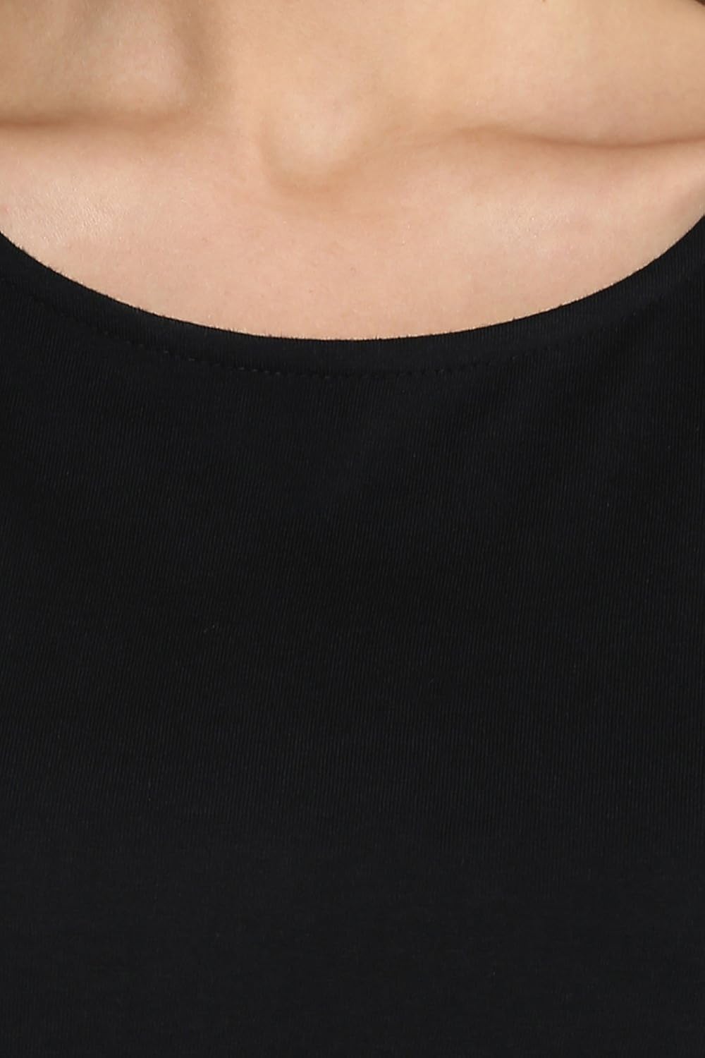 miss chase women's black solid half-sleeve round neck mini shift dresses