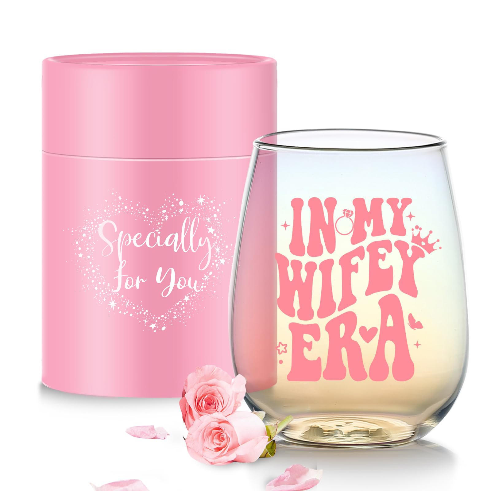 MengCat Bride to Be Gifts Stemless Wine Glass 16oz Cool Bridal Shower Wedding Engagement Gifts for Her Classy Bachelorette Gift for Brides Best Friend Sister Colleagues Honeymoon Gift Wifey Cup