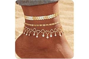 KISS WIFE Gold Anklets for Women, 14k Gold Plated Layered Cuban Figaro Link Chain Ankle Bracelets Set, Dainty Waterproof Summer Beach Foot Jewelry, Gift for Women Teen Girls