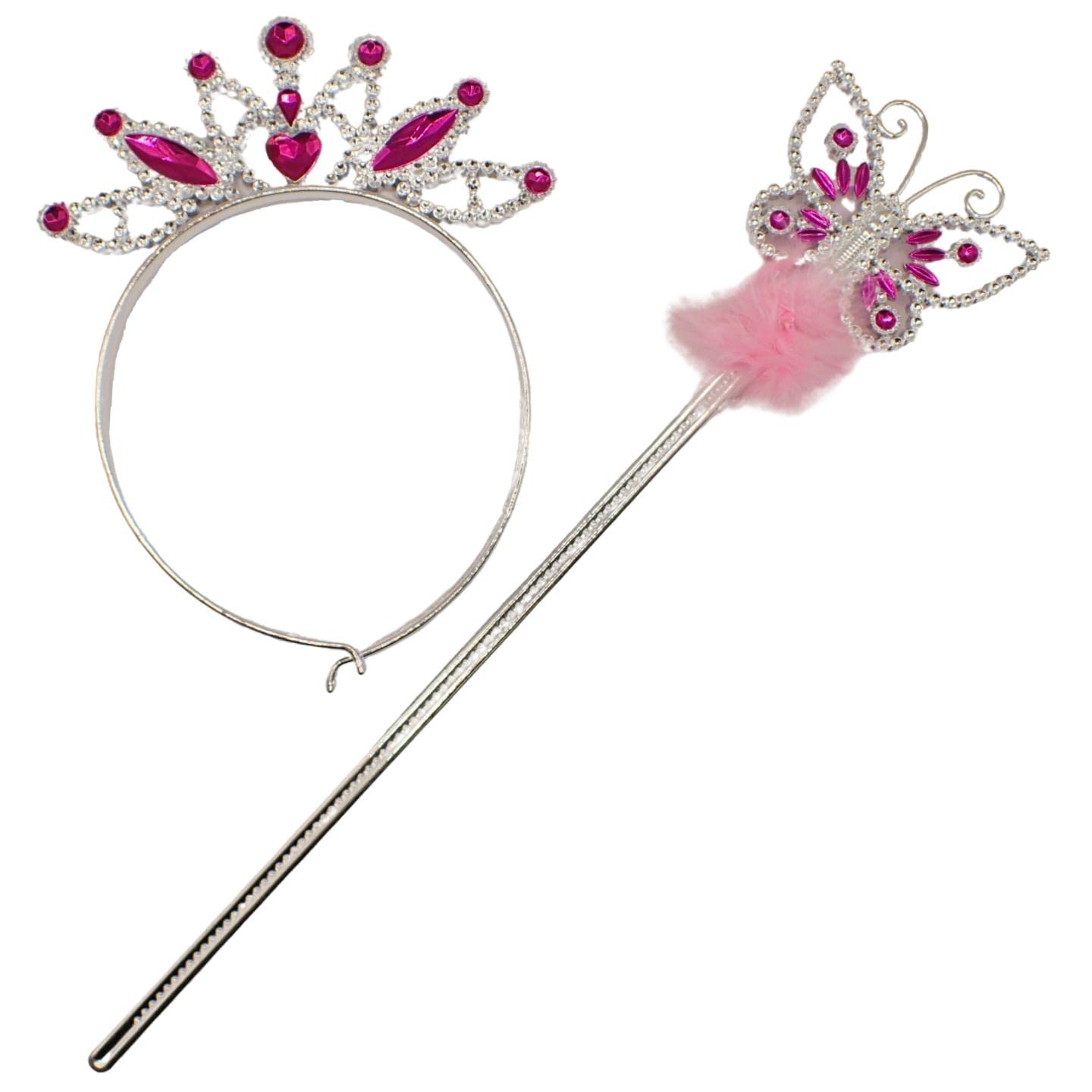 Topkids Accessories Sparkly Wand & Crown Set, Tiara for Girls & Kids, Magic Dress Up Costumes, Dressing Up Wands, Princess Queen Fairy Headband & Wands, Women Halloween (Pink Butterfly)