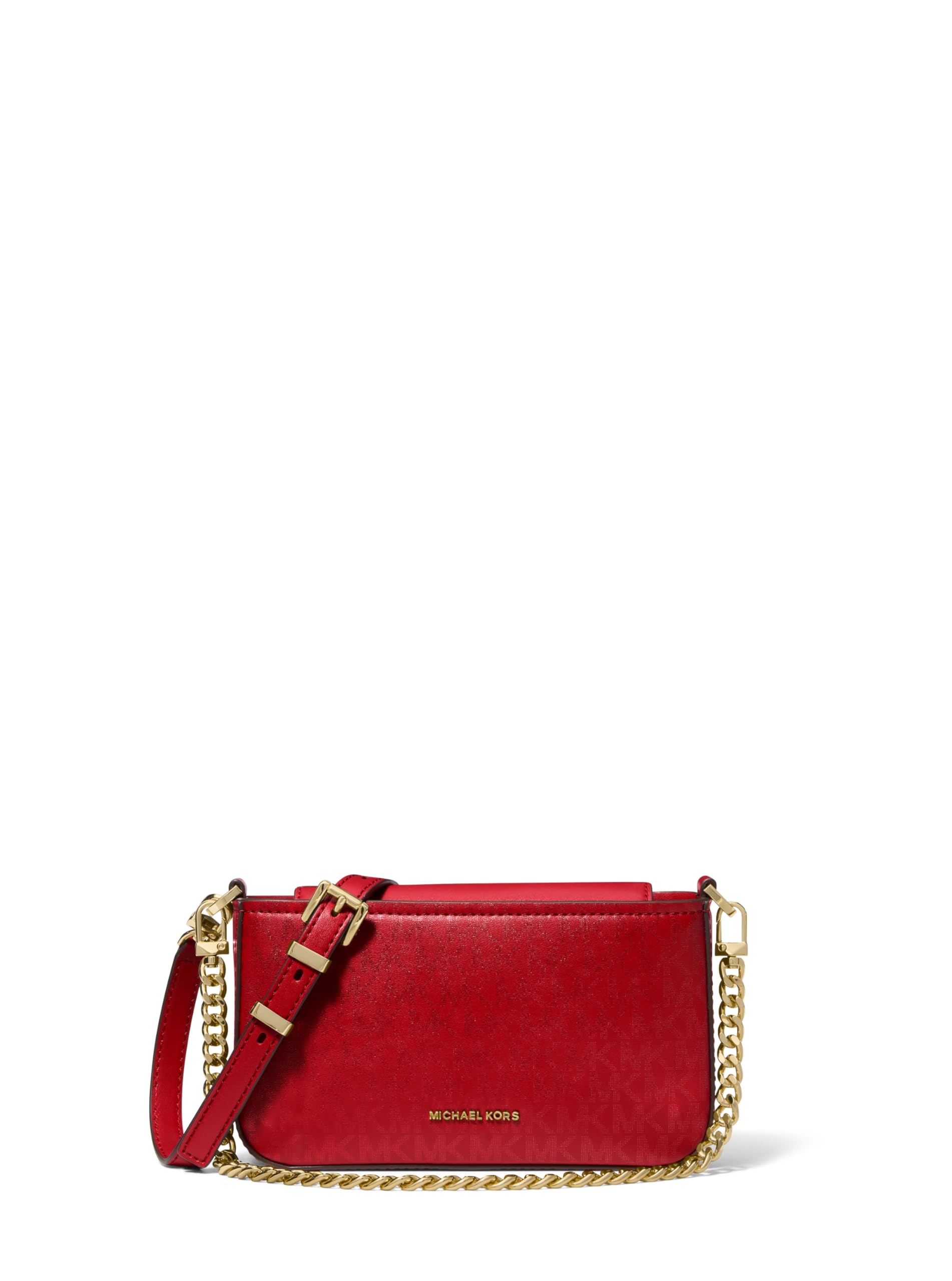 Michael Kors Bryant Small Convertible Crossbody Bag, Gold-Tone Hardware/Foil Printed MK Signature Smooth Nappa Leather/Crimson