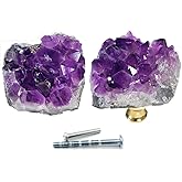 YOUYOUULU Set of 2 Amethyst-Gemstone-Knobs, AAAAA+ Uruguay-Gems-Drawer-Pulls, Purple-Crystal-Stone-Pulls, Cabinet-Gems-Stone-Handles for Dresser Furniture Decor (Original)