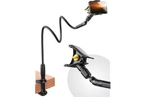 JOYROOM Gooseneck Phone Holder for Bed, [Upgrade Safety Lock] Flexible Long Arm Phone Stand, 720° Adjustable Desk Clamp Clip Phone Mount for iPhone 16 & All 4-7" Devices