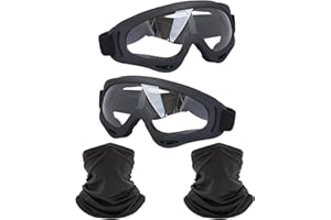 LJDJ Motorcycle Goggles,2 Pack Dirt Bike ATV Motocross Riding Hiking Protective with 2 Pack Neck Breathable Bandana Mask