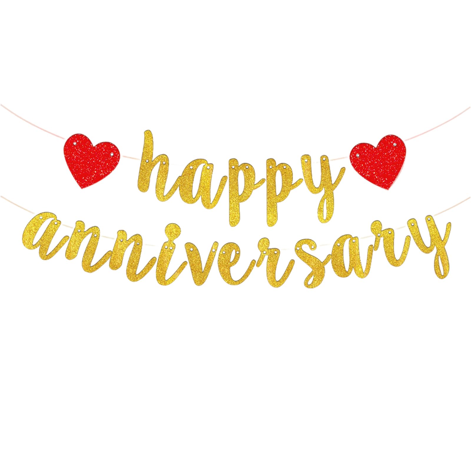 Bliceon Happy Anniversary Banner - Gold Glitter Garland and Sign for Wedding Celebration