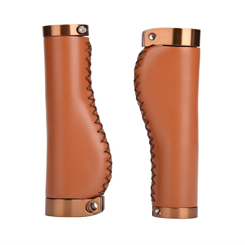 VOANZO Bike Handlebar Grips, Leather Soft Rubber Bicycle Handle Grip for Cycling Mountain Bike Road Bike MTB BMX Foldable Bicycle (Brown)