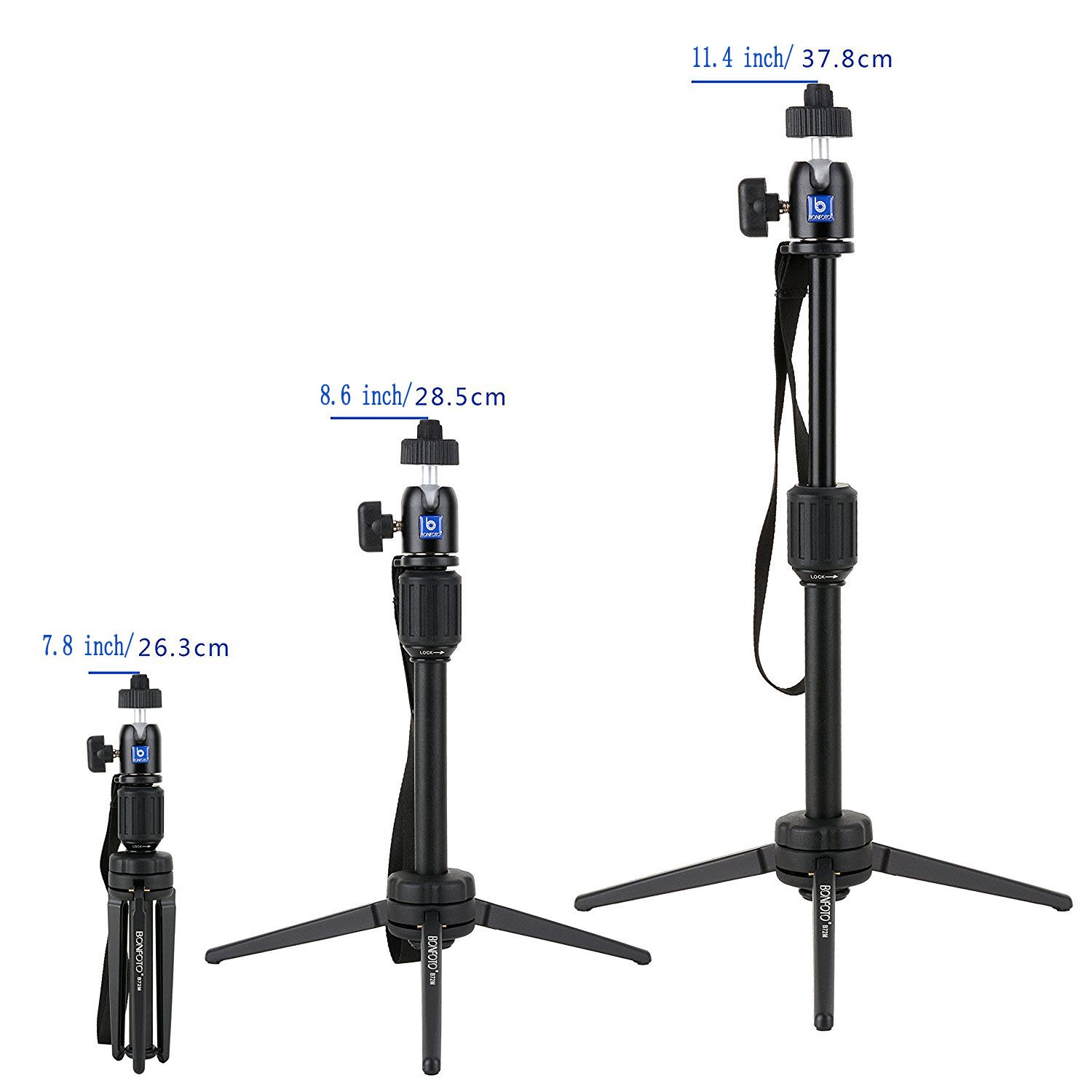 Bonfoto B72M Adjustable 14.9 inch portable Table Tripod for Digital Camera GoPro Smartphone and Most DSLR Cameras with Phone Clip