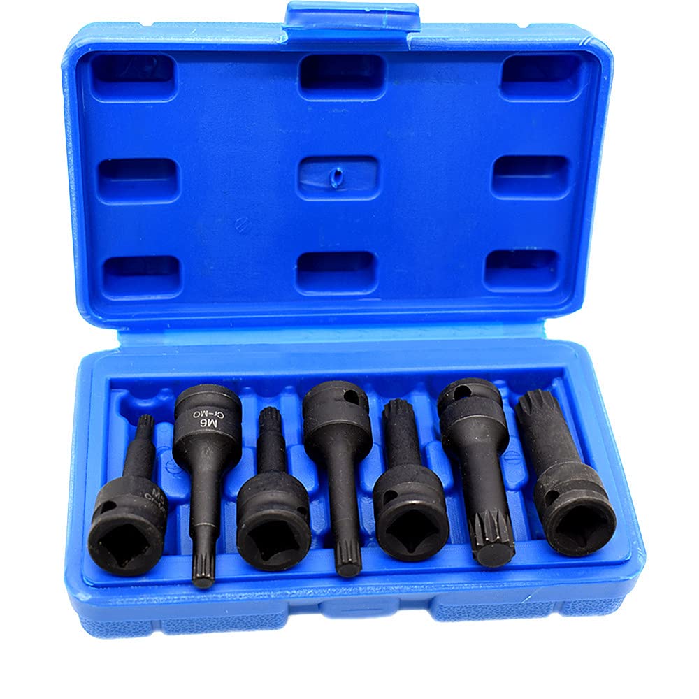 Impact Socket Bit 7PCS T20-T60 3/8" Socket Bit Set Drive 6-Point Spline Socket for Automotive, Mechanical and Engineering Tasks
