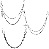 Zhamate 3 Pcs Pants Chain, Wallet Chains with Skull & Cross Charms, Double-Layer Gothic Biker Chain with Secure Anti-Loss Clip for Jeans, Leather Jackets & Punk Streetwear