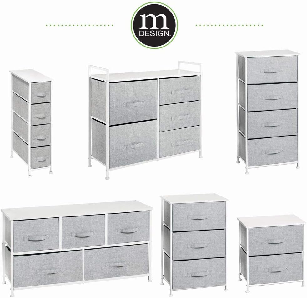 mDesign Wide Dresser Storage Tower - Sturdy Steel Frame, Wood Top, Easy Pull Fabric Bins - Organizer Unit for Bedroom, Hallway, Entryway, Closets - Textured Print, 5 Drawers - Gray/White: Home & Kitchen