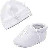 ESTAMICO Baby Newborn Soft Sole Shoes with White Embroidered Bib or Hat Set