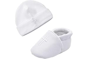 ESTAMICO Baby Newborn Soft Sole Shoes with White Embroidered Bib or Hat Set