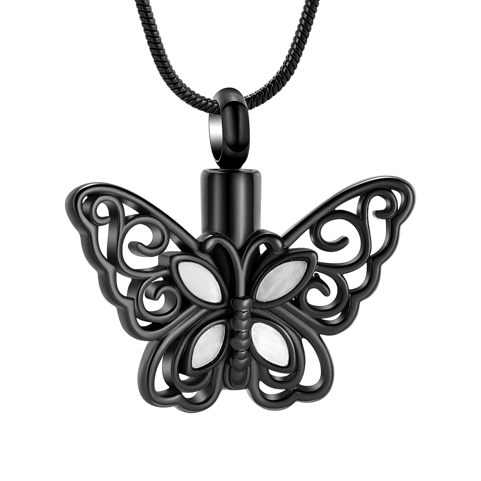 VCCWYQK Cremation Jewelry Butterfly Urn Necklace for Ashes Stainless Steel Keepsake Memorial Urn Locket for Adult Ashes (Black)