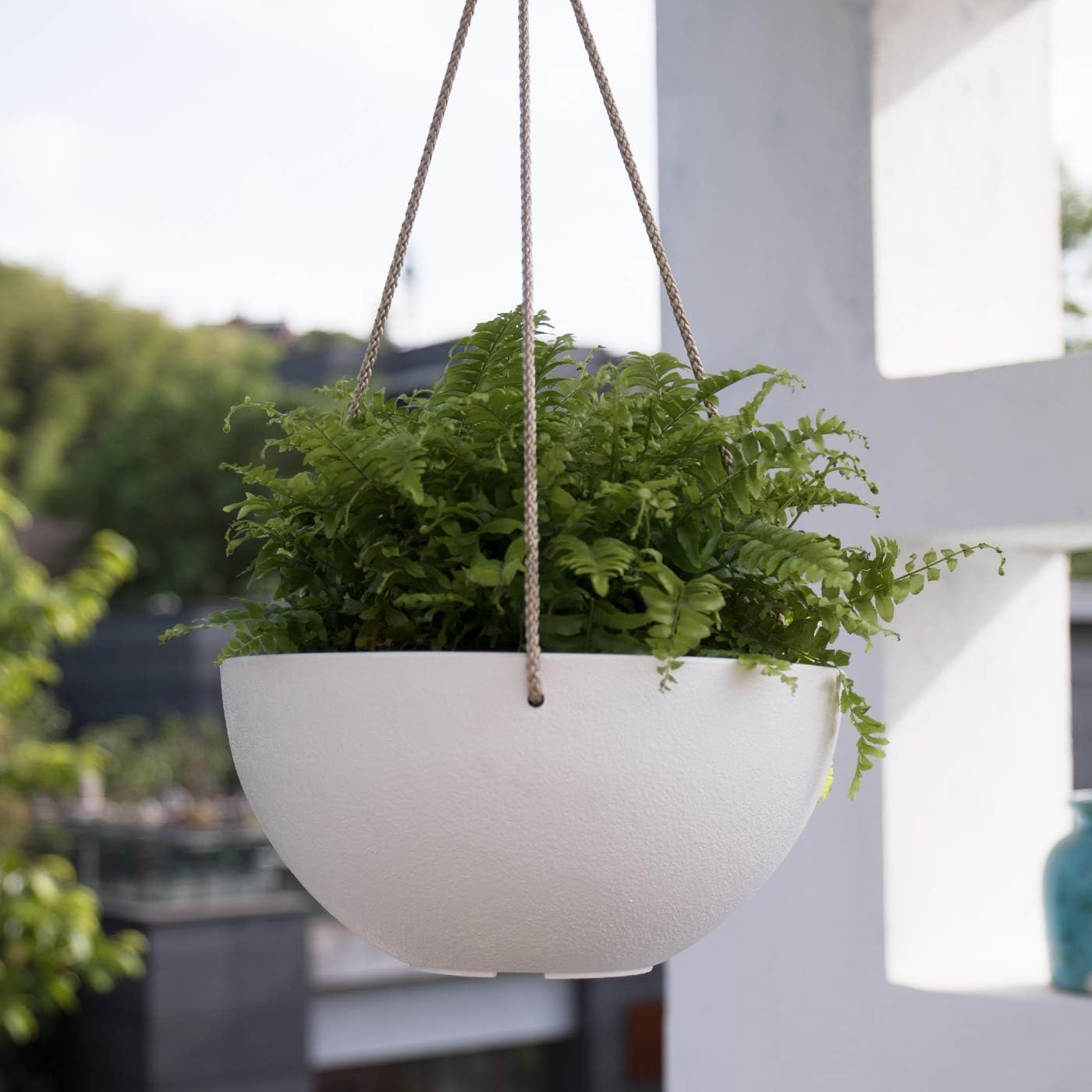 White Hanging Planter Basket - 10 Inch Indoor Outdoor Flower Pots, Plant Containers with Drainage Hole, Plant Pot for Hanging Plants, Pack 2: Garden & Outdoor