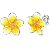Plumeria Stud Earrings 925 Sterling Silver Tropical Hawaiian earrings Plumeria Flower Jewelry Gifts for Women