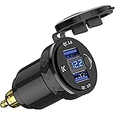 SOBMOTO Motorcycle DIN/Hella USB Charger (NOT for Car Cigarette Socket) – Dual USB-A QC3.0 18W Waterproof Charger w/Switch & Voltmeter for BMW Ducati Triumph