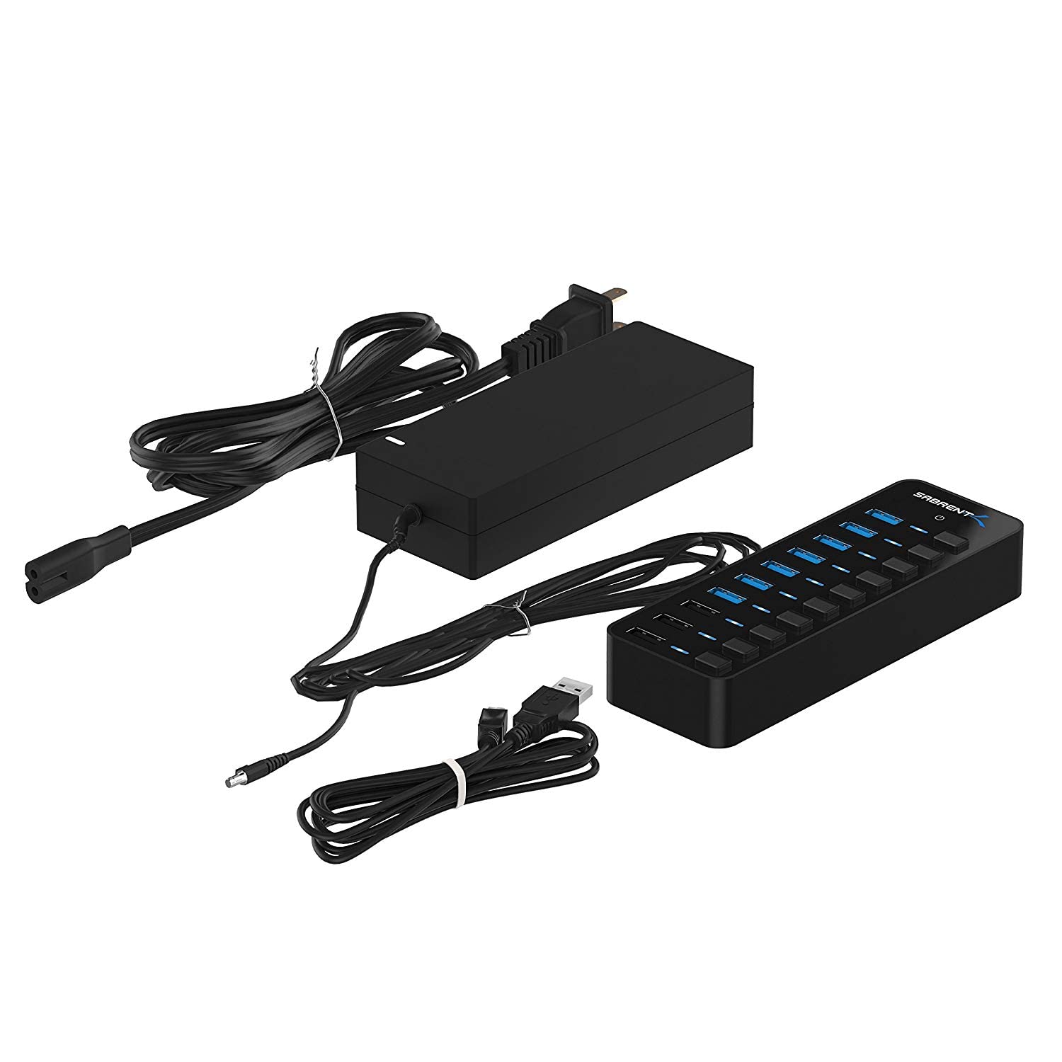 SABRENT 10-Port USB 3.0 Hub, Individual Power Switches and LEDs, 3 Smart Charging Ports, 60W Power Adapter, for PC, Mac, Xbox, PS5, Laptop, Desktop, USB Devices (HB-B7C3)