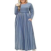 Nemidor Plus Size Maxi Dress for Curvy Women Fall Casual Loose Long Sleeve Dresses with Pocket 14-26