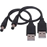 Yeworth USB to DC Power Cord, [2 Pack] 0.25m USB 2.0 A Type Male to DC 5.5 x 2.1mm 5V Power Plug Connector Cable Power Chargi