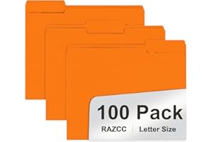 File Folder, RAZCC 100 Pack 1/3 Cut Tab File Folders Letter Size, Orange, Folders with Tab, Great for Organizing and Easy File Storage