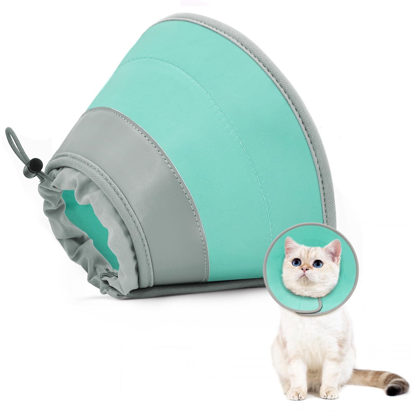 Photo 1 of GoGoPaw Cat Cone Collar Soft to Stop Licking, Adjustable, Foldable Lightweight Kitten Cones After Surgery Recovery for Cats & Kittens, Cat Cone Alternative, Easy Eating (Solid Green, M)