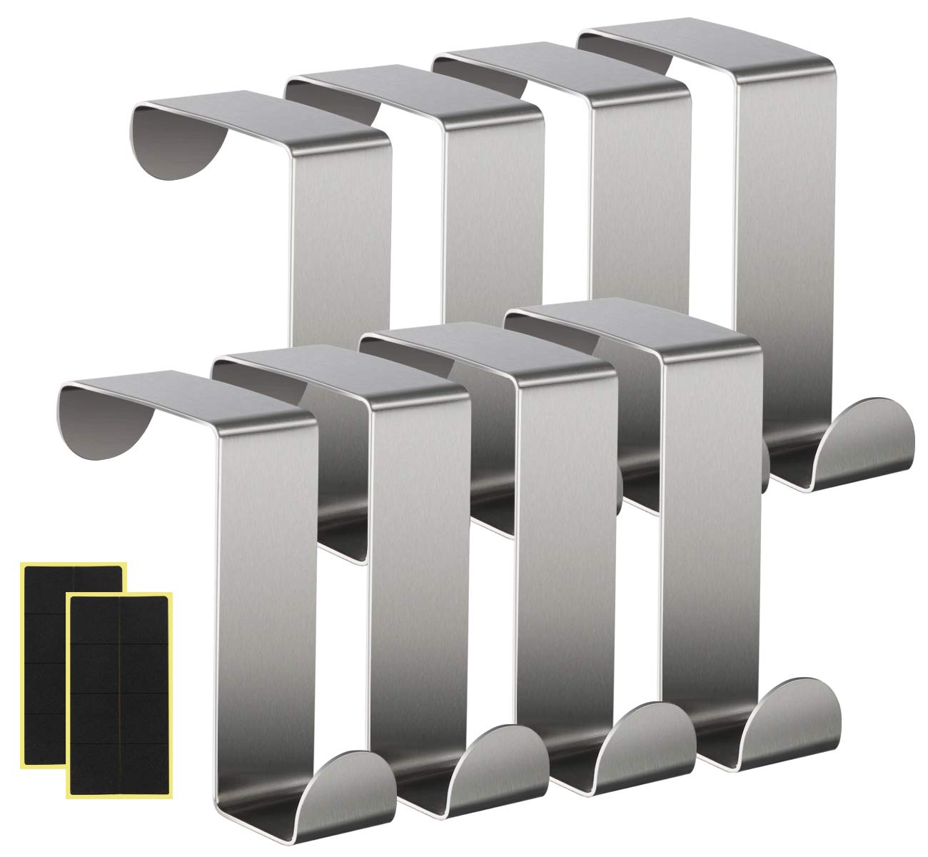 Homewit 8pcs Stainless Steel Reversible Over Door Hooks with 16pcs Rubber Foam Protection for Office, Bathroom, Kitchen Cabinet Drawer