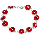 Protection Good Luck Amulet Turkish Translucent Glass Bead Evil Eye Bracelet For Women Teen Gold Plated .925 Sterling Silver Red Yellow Orange Blue Green White Pink Black Multicolor 7-7.5 Inch