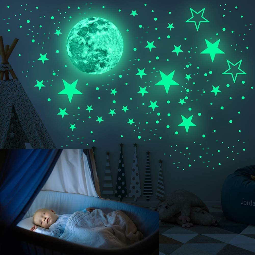 Glow in The Dark Stars, 433Pcs Glow Stars Decals Glow Stars Wall Stickers Glow in The Dark Ceiling Stars for Wall Decor, Baby Room and Living Room Decor (Green)