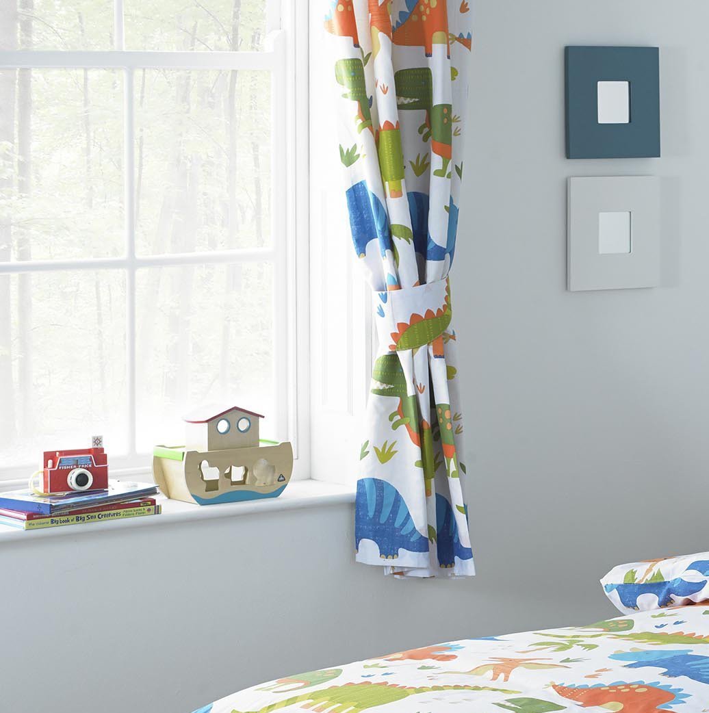 Children's Dinosaur 72" Drop Lined Curtains Including Matching Tie