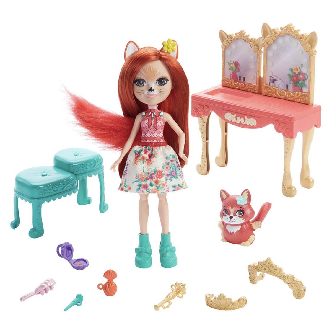 Enchantimals GYJ05 - Royal Dressing Table Playset with Fabrina Fox Doll (approx. 15.2 cm) and 1 Animal, Toy for Children from 4 Years
