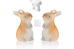PRTMRON Bunny Ceramic Toilet Bolt Caps - Decorative Toilet Caps for Bottom of Toilet, Maximalist Decor Toilet Screw Cover Caps, Stylish Toilet Bowl Bolt Covers with Adhesive Dots