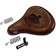 AEspares Fits Royal Enfield Classic 350 500 Engraved Leather Front Seat Brown
