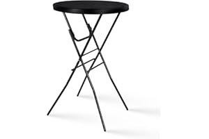 Byliable Cocktail Table 28in High Top Round Folding Indoor Outdoor, Plastic Bar Height Foldable Bistro Tall Table for Party, Patio, Dining Room, Kitchen, Events, Removable Locking Legs, Black